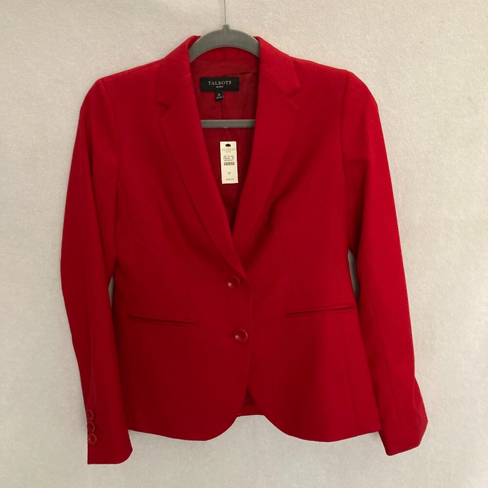 Talbots Red Wool Blend Blazer Jacket Lined Two Button Front, Size 2P